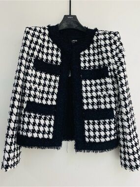 Authentic Balmain Black & White Houndstooth Tweed Blazer